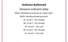 Omezení ordinační doby ordinace Bačkovský během nadcházejících svátků